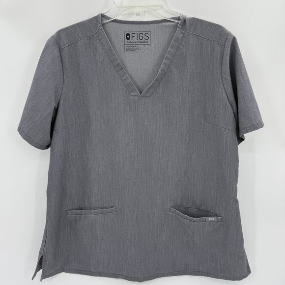 Figs Tops - FIGS Womens Casma Three Pocket Scrub Top Size L Grey Short Sleeve FW1100